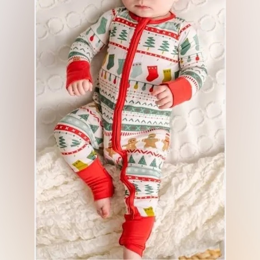 Little Sleepies Fair Isle Christmas Zippy Pajamas Size 12-18M GUC - Picture 2 of 13